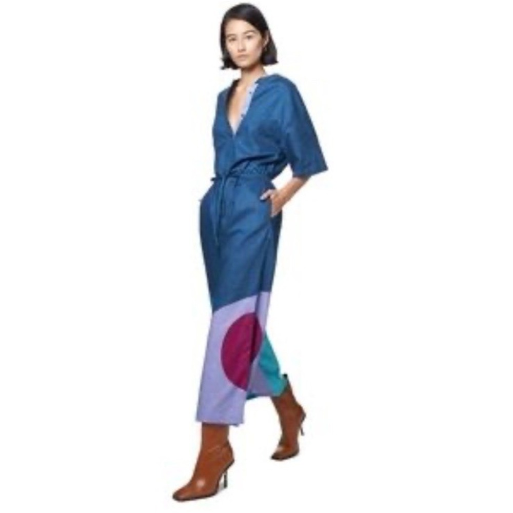 The Kit Issa Jumpsuit Size Medium NWT Blue Ocean Cut Paper Short Sleeve New